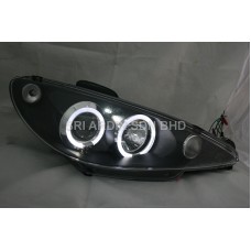 Peugeot 206 98- Black Projector Headlamp w Ring